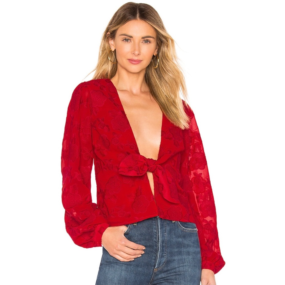 NEW LOVERS + FRIENDS RED FLORAL EMBROIDERED BLOUSE